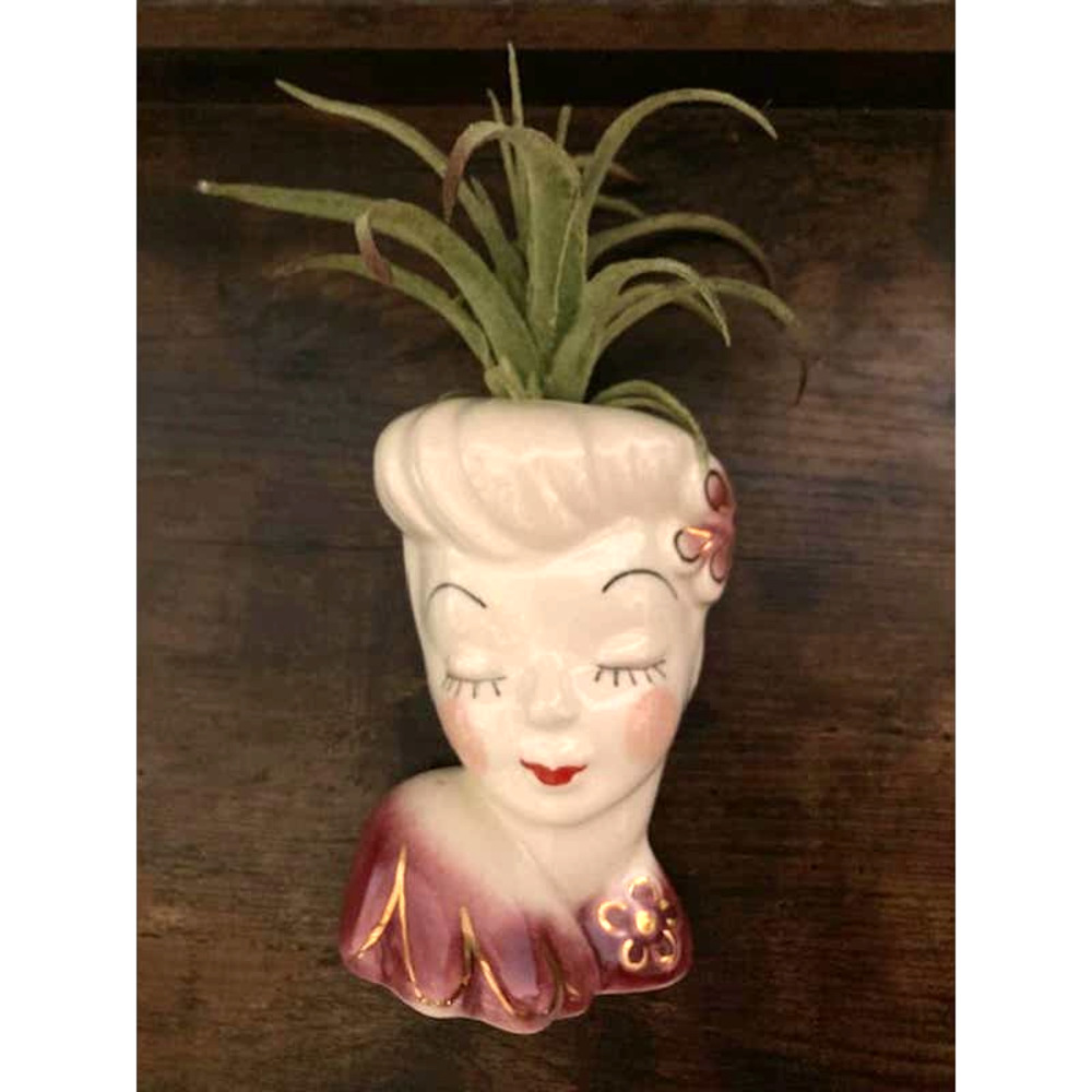 1950's Pin-up Lady WALL Pocket Planter - Red Lips Glam Girl Head Vase